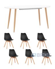 Обеденная группа стол Берген 160-220*90, 6 cтульев Frankfurt черные