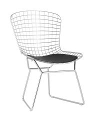Стул обеденный Bertoia хромированный металл с черной подушкой из экокожи